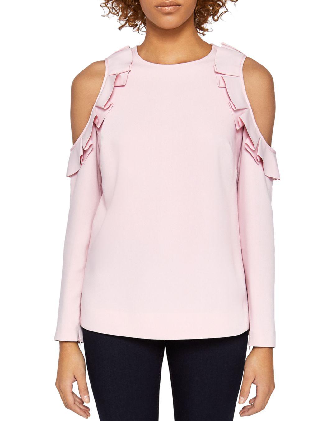 Ted Baker Steffe Ruffled Cold-shoulder Top in Dusky Pink (Pink) - Lyst