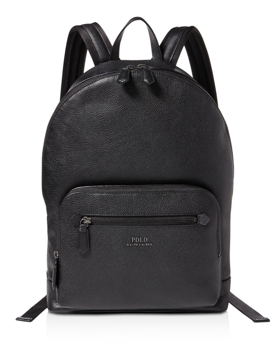 Polo Ralph Lauren Leather Pebbled Jacquard Backpack in Black for Men - Lyst