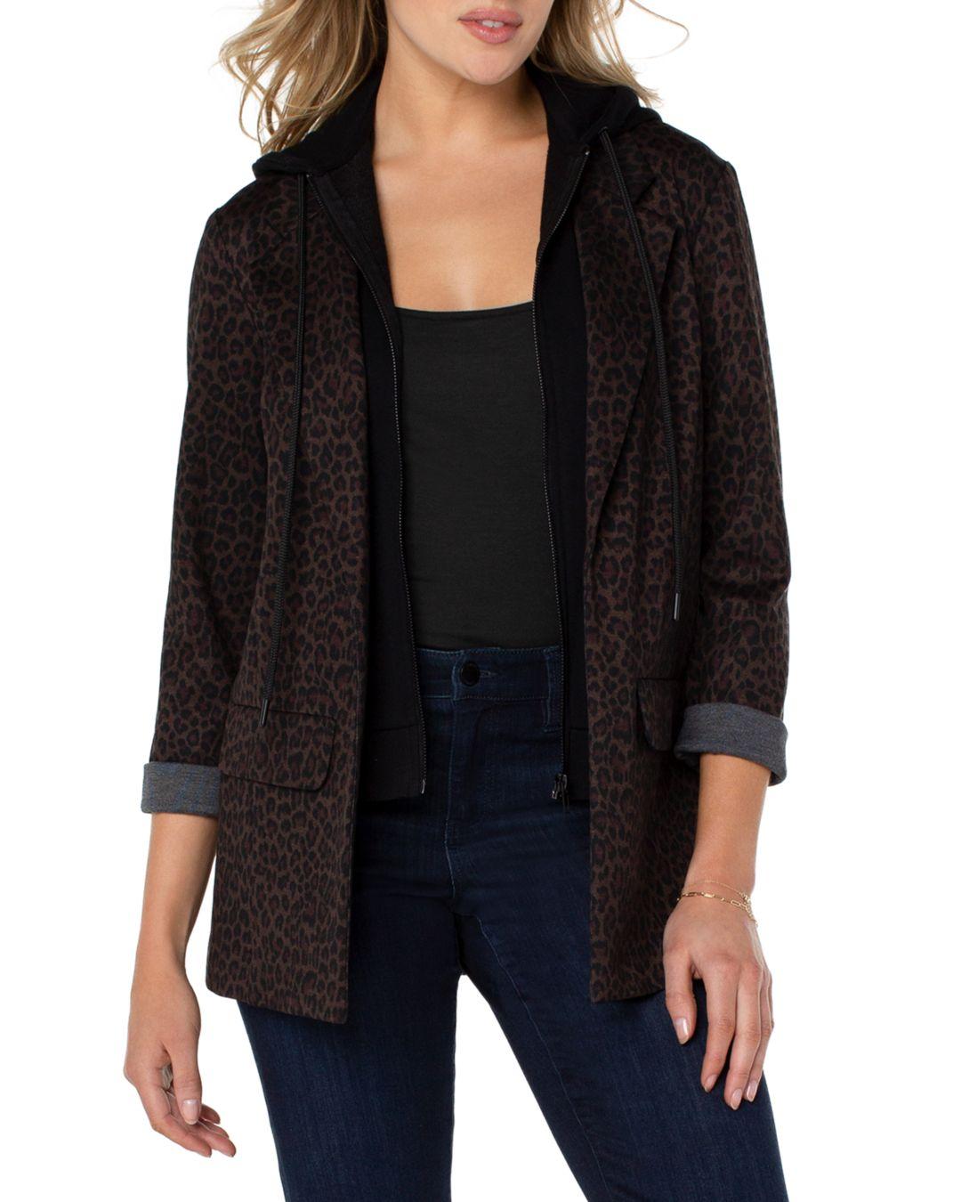 Liverpool Los Angeles Cheetah Print Removable Hood Boyfriend Blazer in