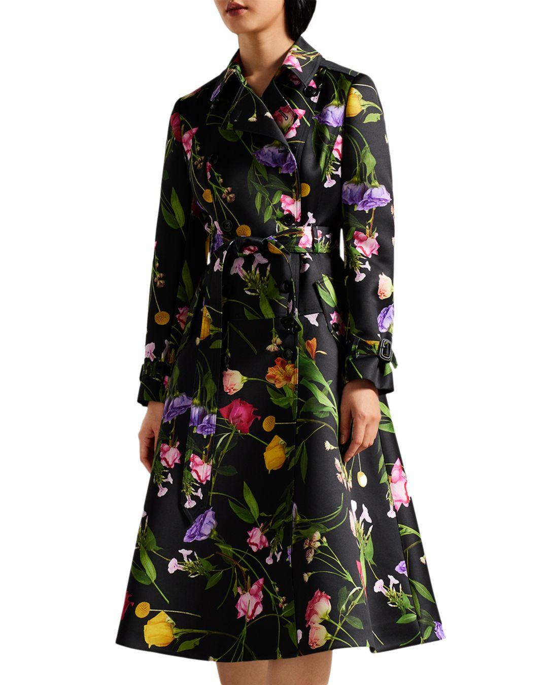 Ted Baker Moiraa Floral Print Trench Coat in Black Lyst