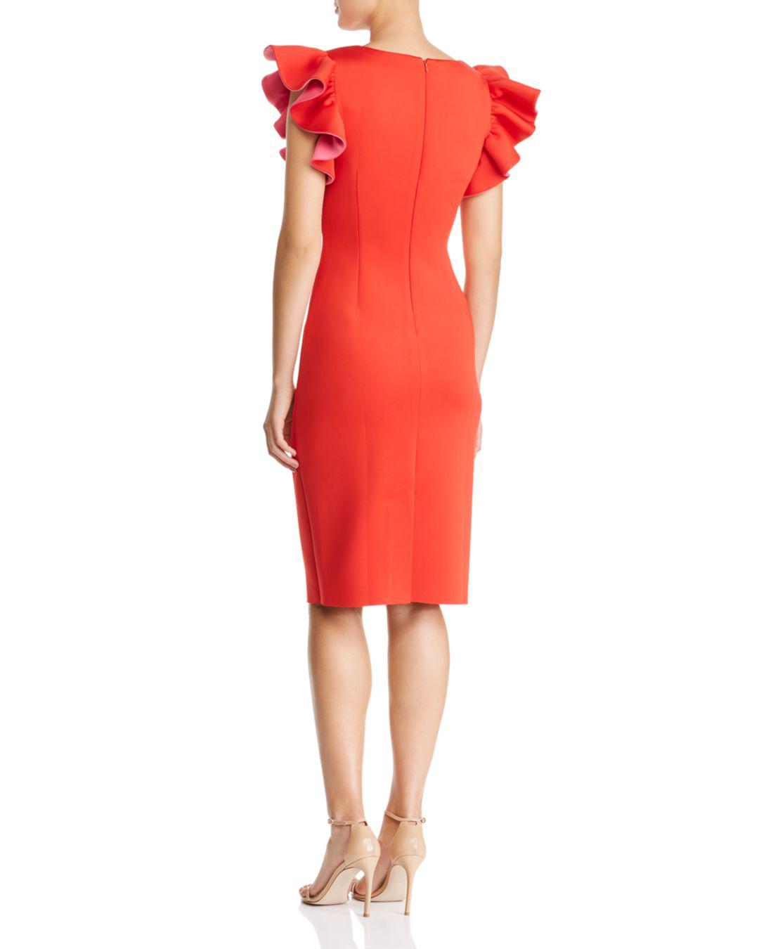 Eliza J Ruffled Scuba Dress in Red | Lyst