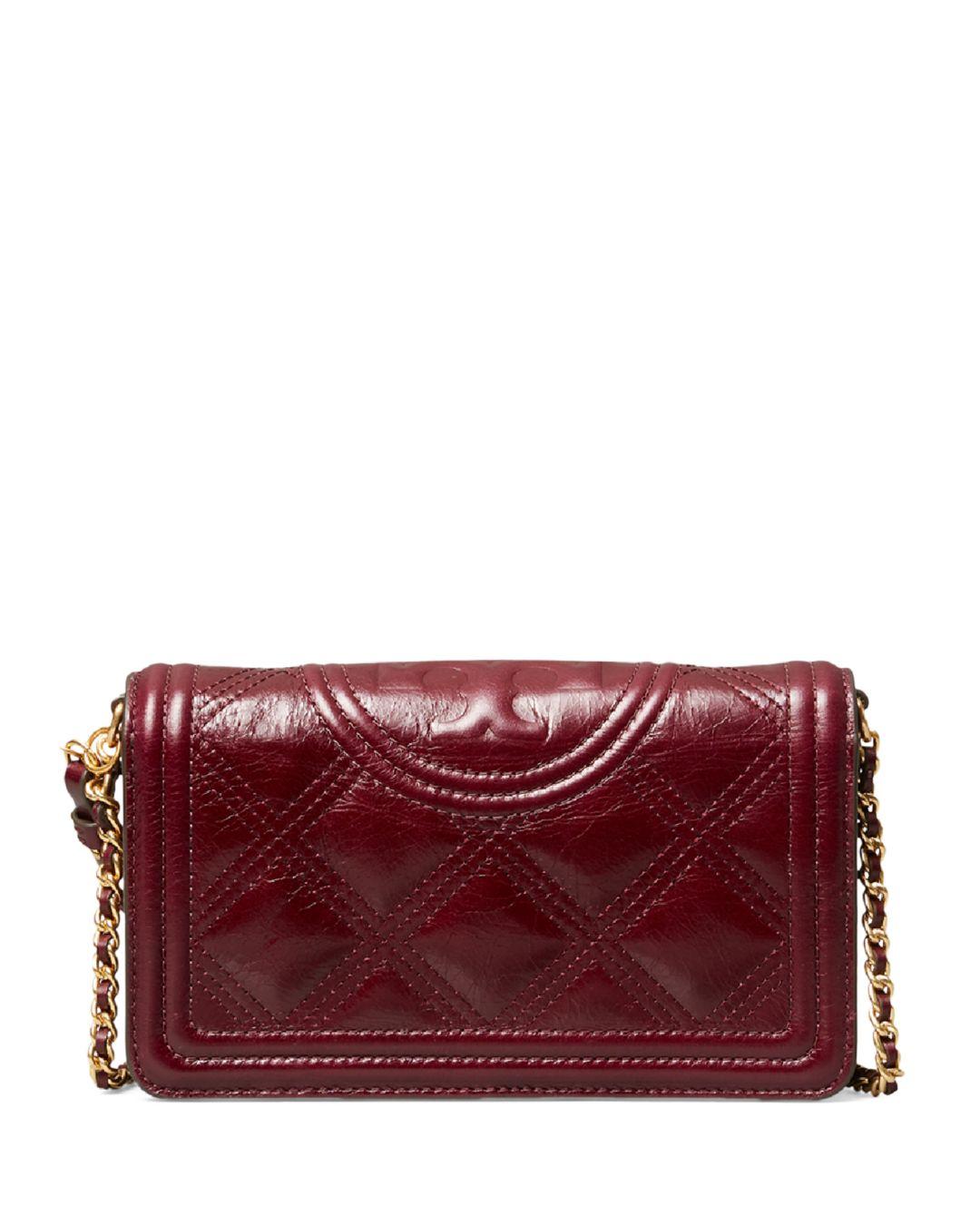 Tory Burch Leather Fleming Soft Glazed Wallet Crossbody in Red 