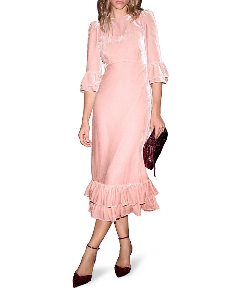 white midi dress feathers Likely Aurora Feather Trumpet Midi Dress in White