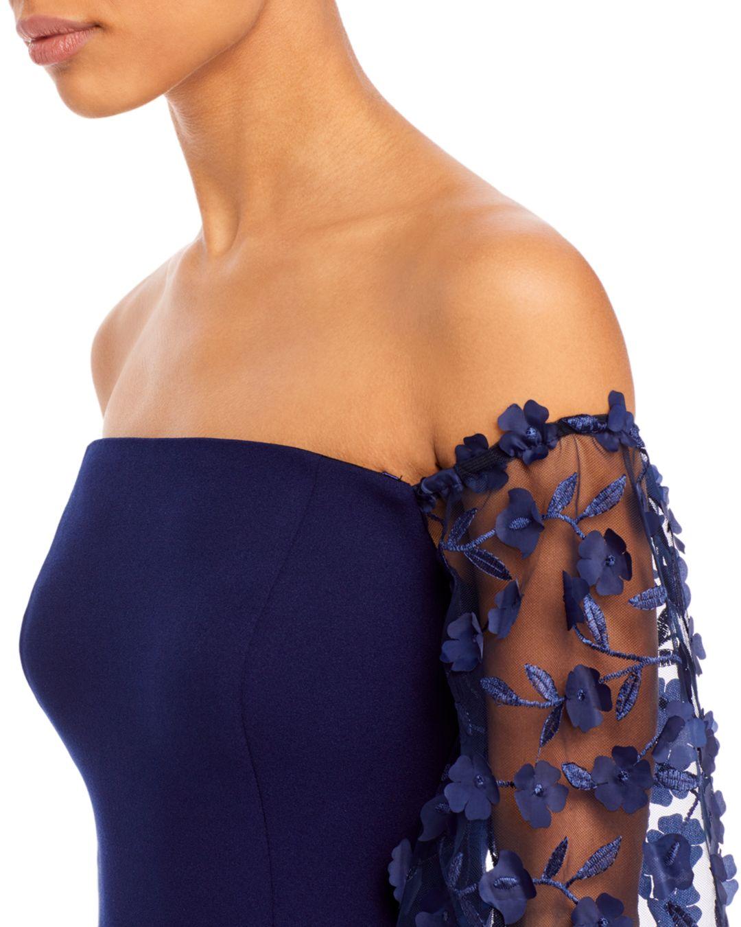 Eliza J Floral Appliqué Off Shoulder Gown in Blue | Lyst