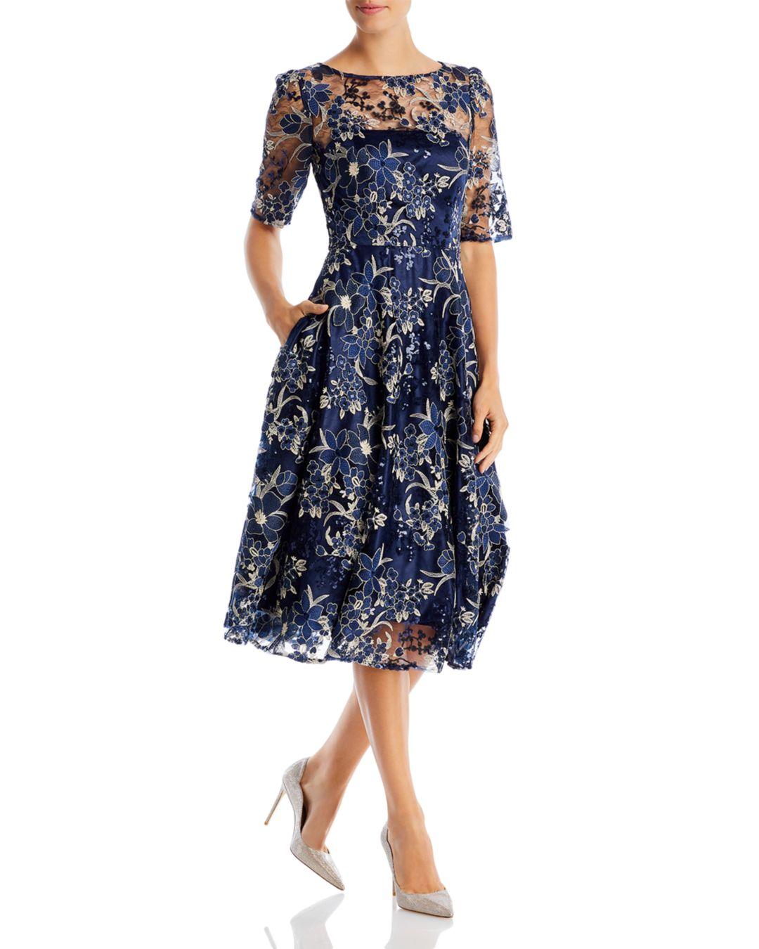 Eliza J Short Sleeve Illusion Yoke Dress in Blue | Lyst