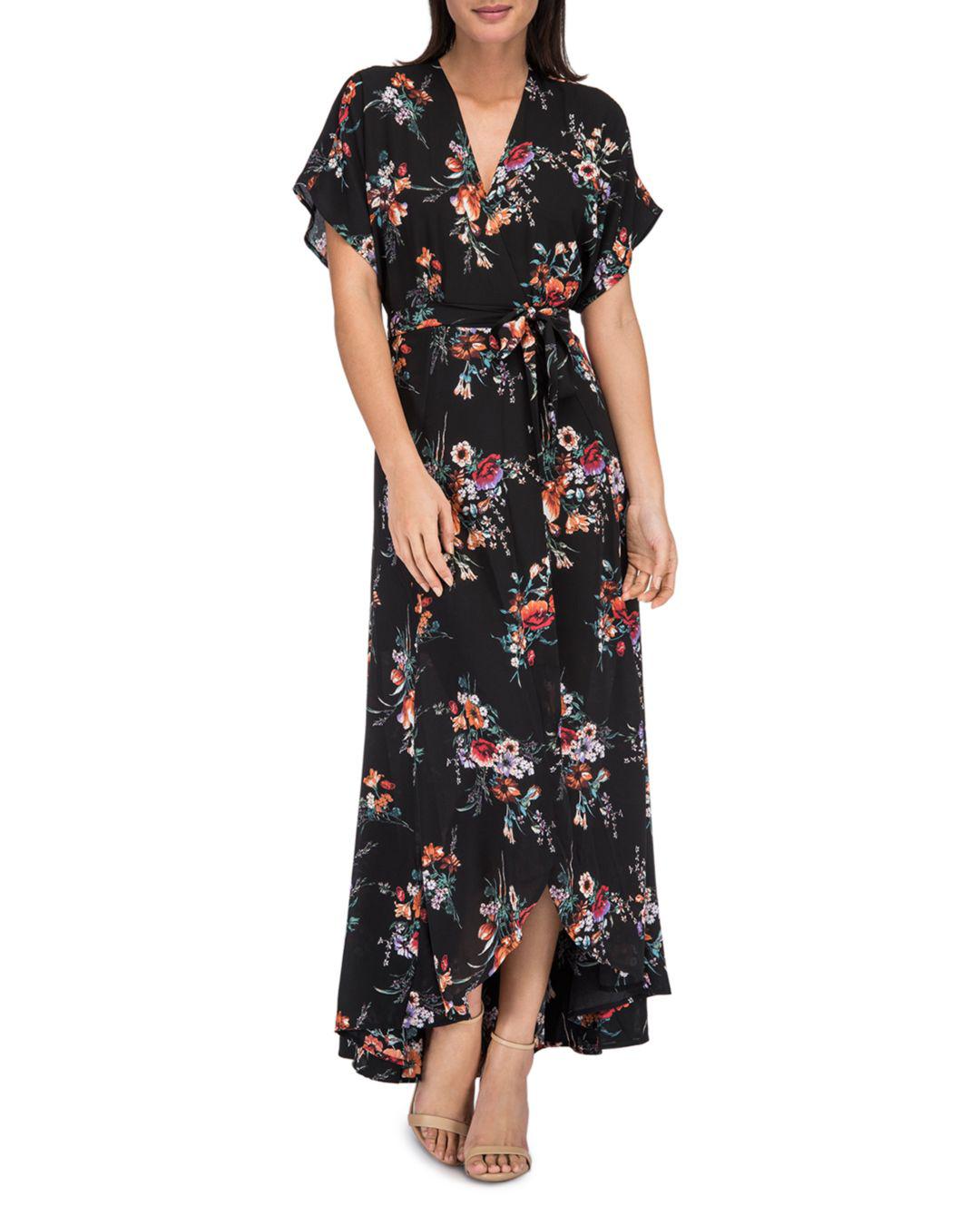 black floral maxi wrap dress