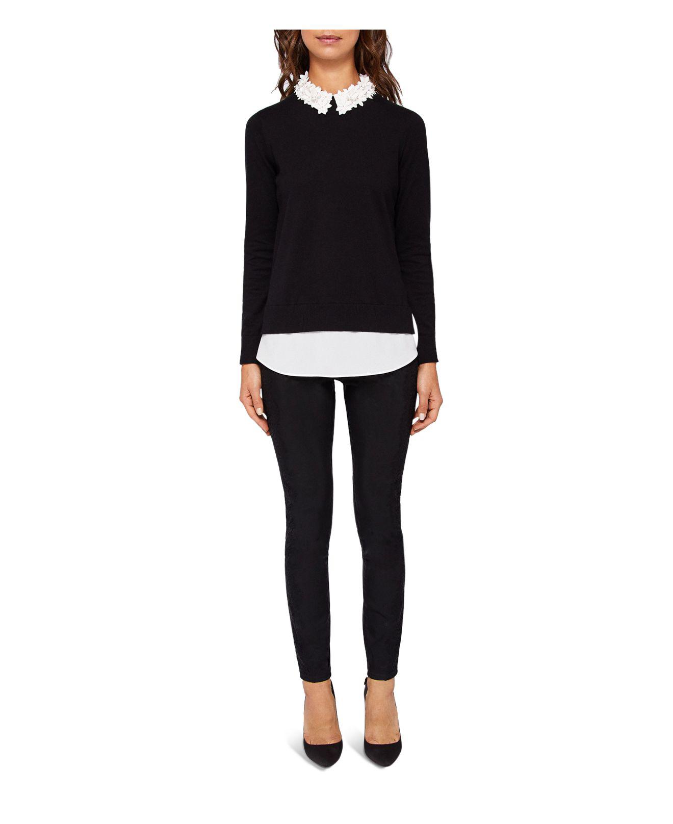 Ted Baker Nansea Floral Collar Layeredlook Sweater in Black Lyst
