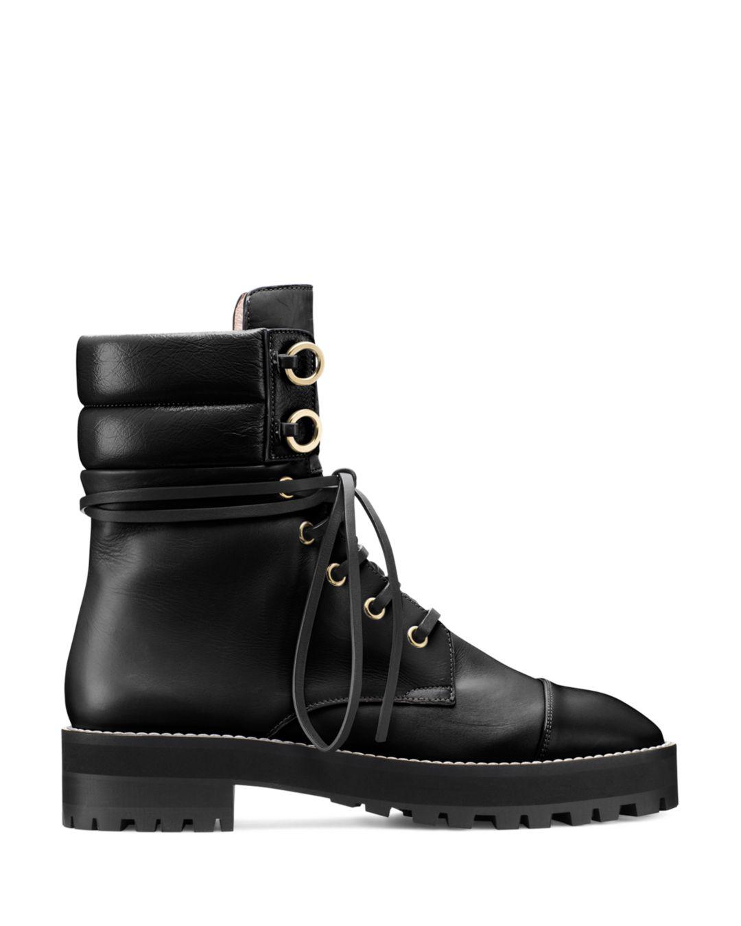 Stuart Weitzman Women's Lexy Round Toe Leather Lace Up Boots in Black ...