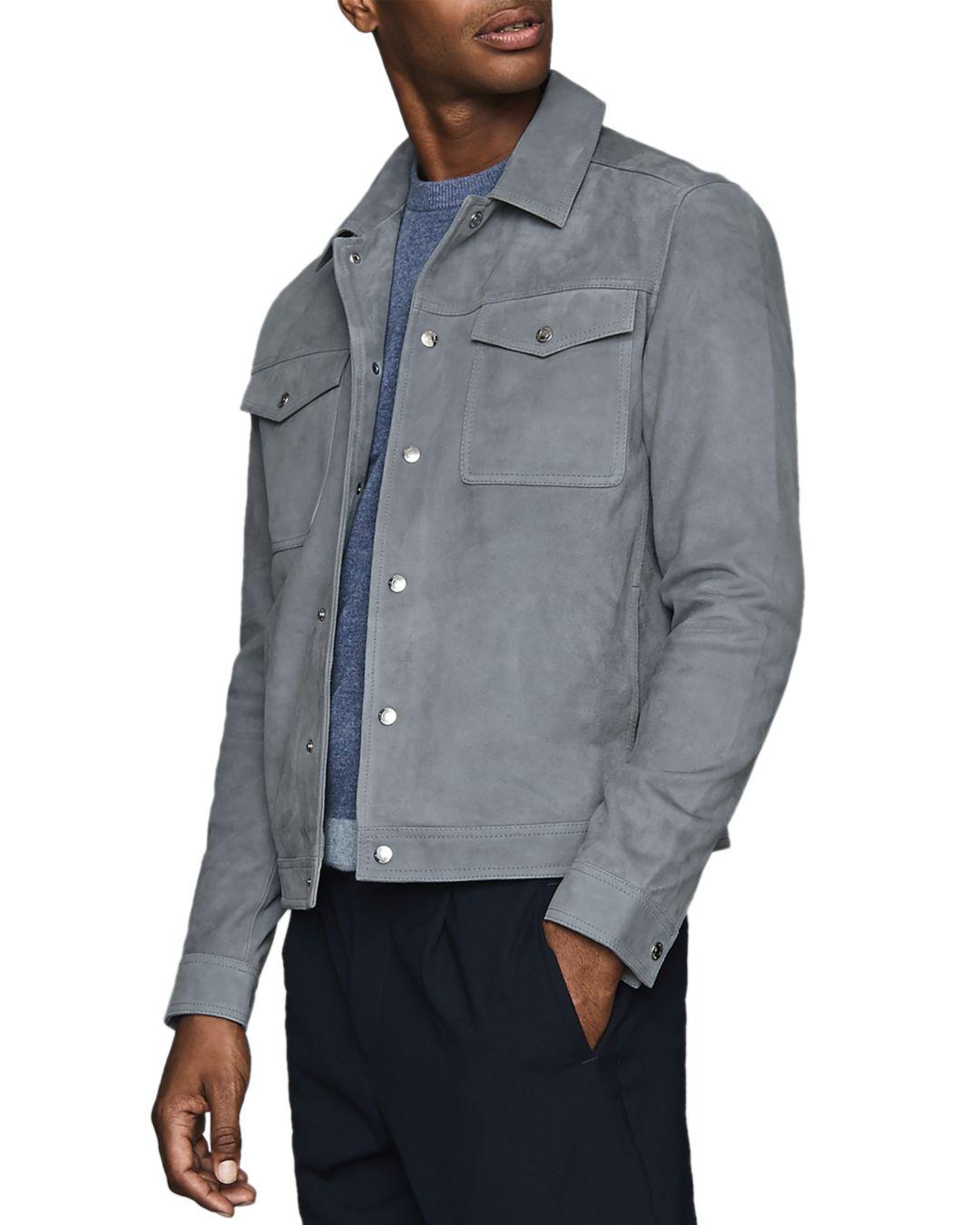 blue suede trucker jacket