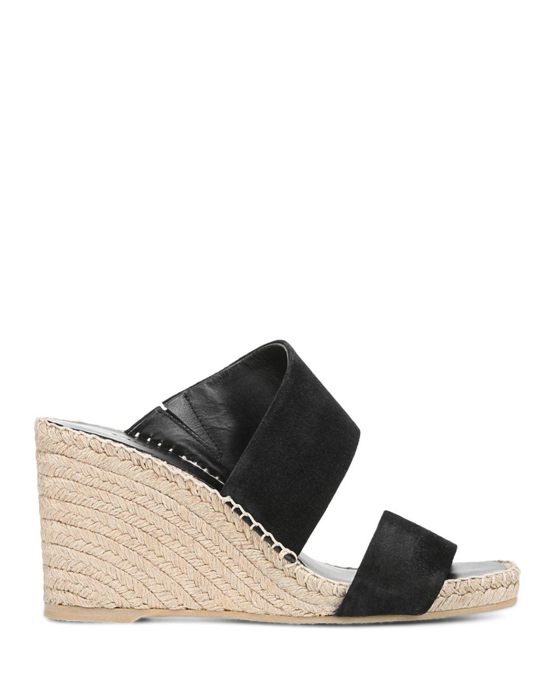 Vince Garlin Square Toe Suede Espadrille Wedge Sandals in Black | Lyst