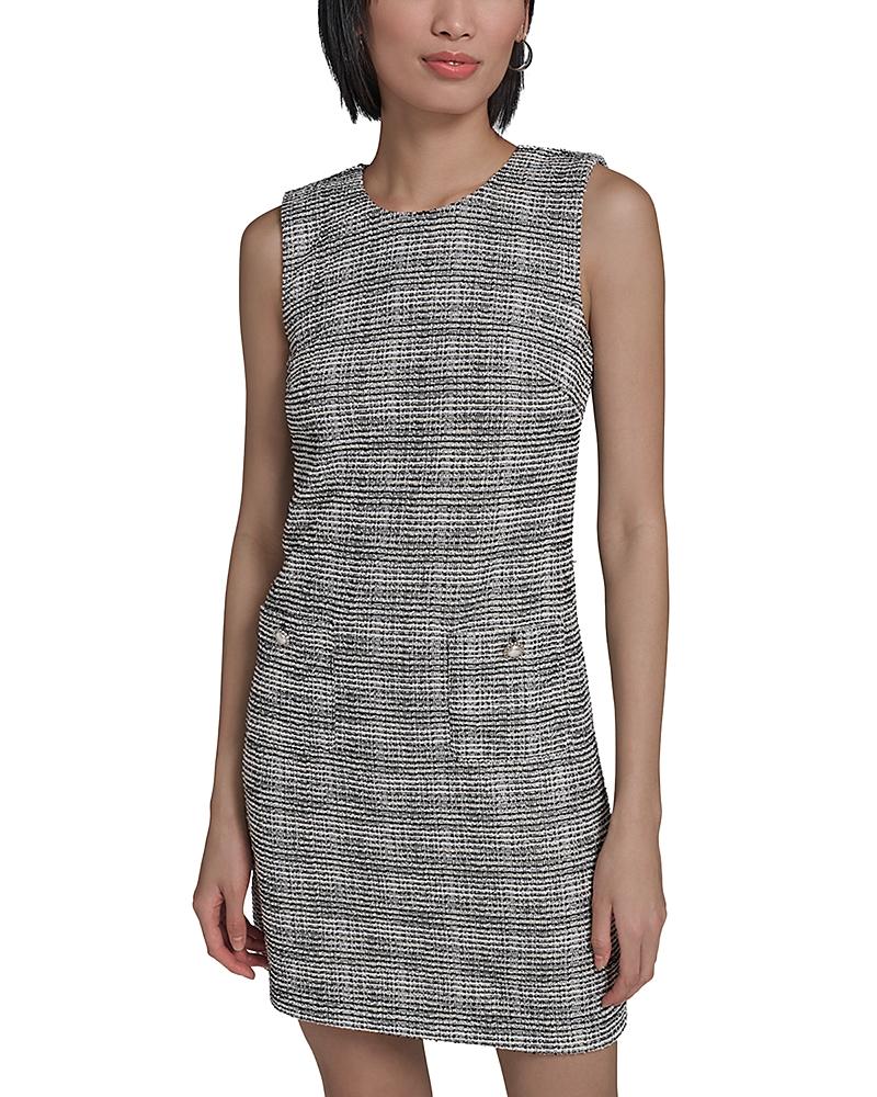 Robe Cocktail Karl Lagerfeld Bleu Royal à Motifs écossais - Taille 10, Sans Manches, Tweed