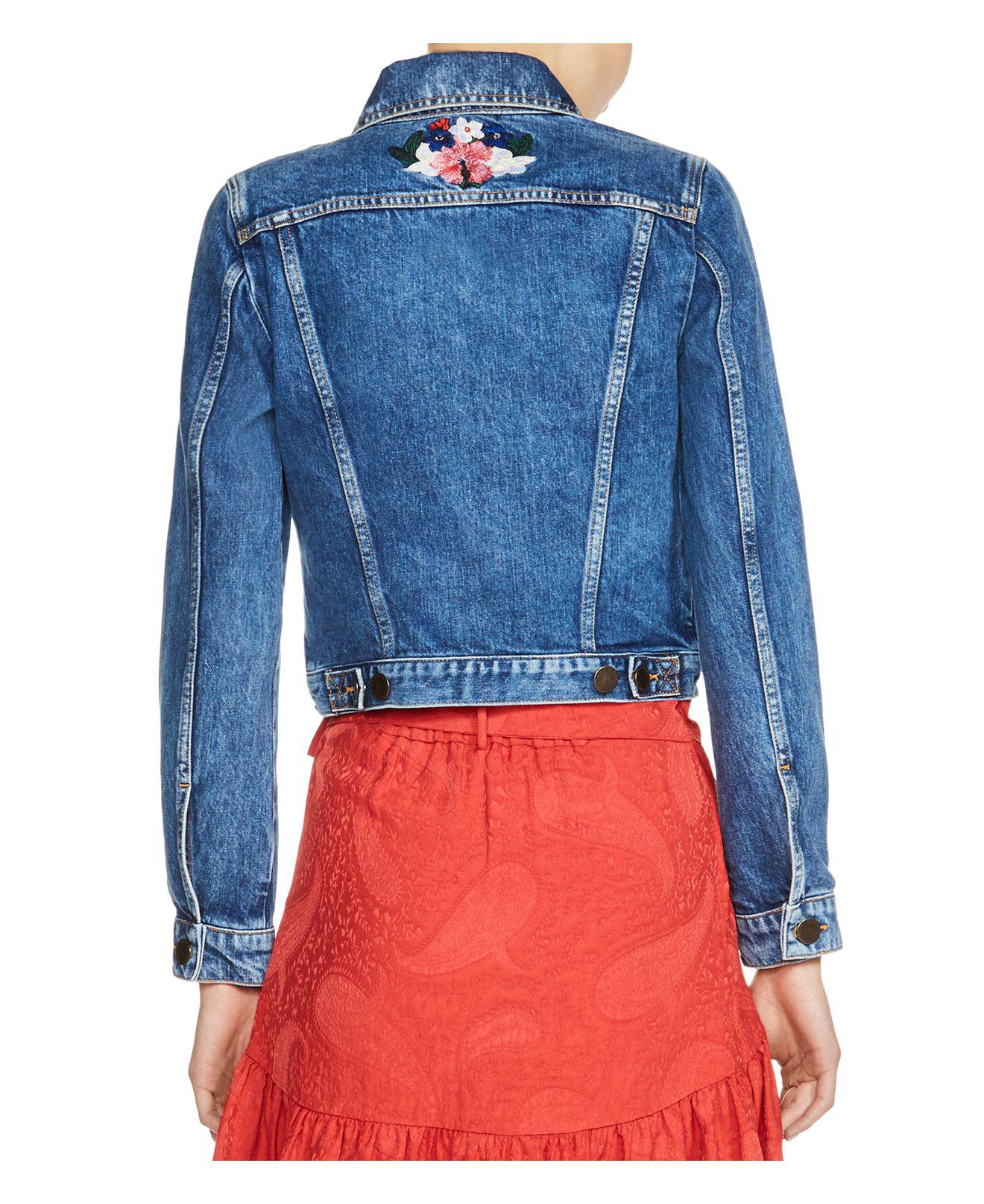 Maje Vivo Embroidered Denim Jacket in 