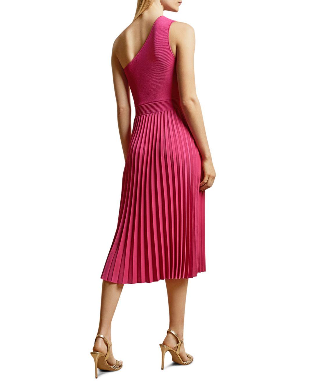 Ted Baker Miriom One - Shoulder Pleated Midi Dress in Pink | Lyst
