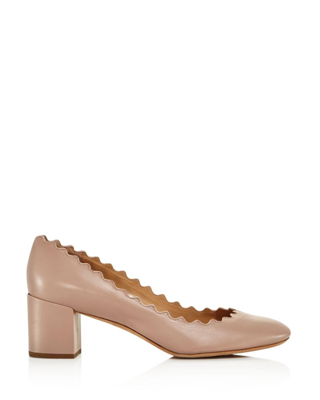 chloe scalloped block heel