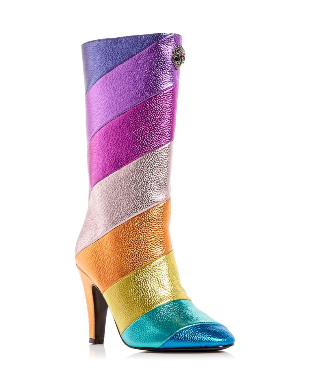 Kurt Geiger Kensington Rainbow Stripe High Heel Boots in Purple | Lyst