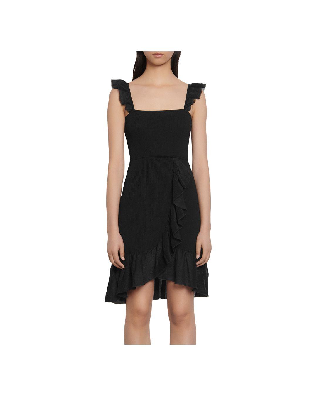 Sandro Synthetic Laurana Ruffled Knit Dress in Black - Lyst
