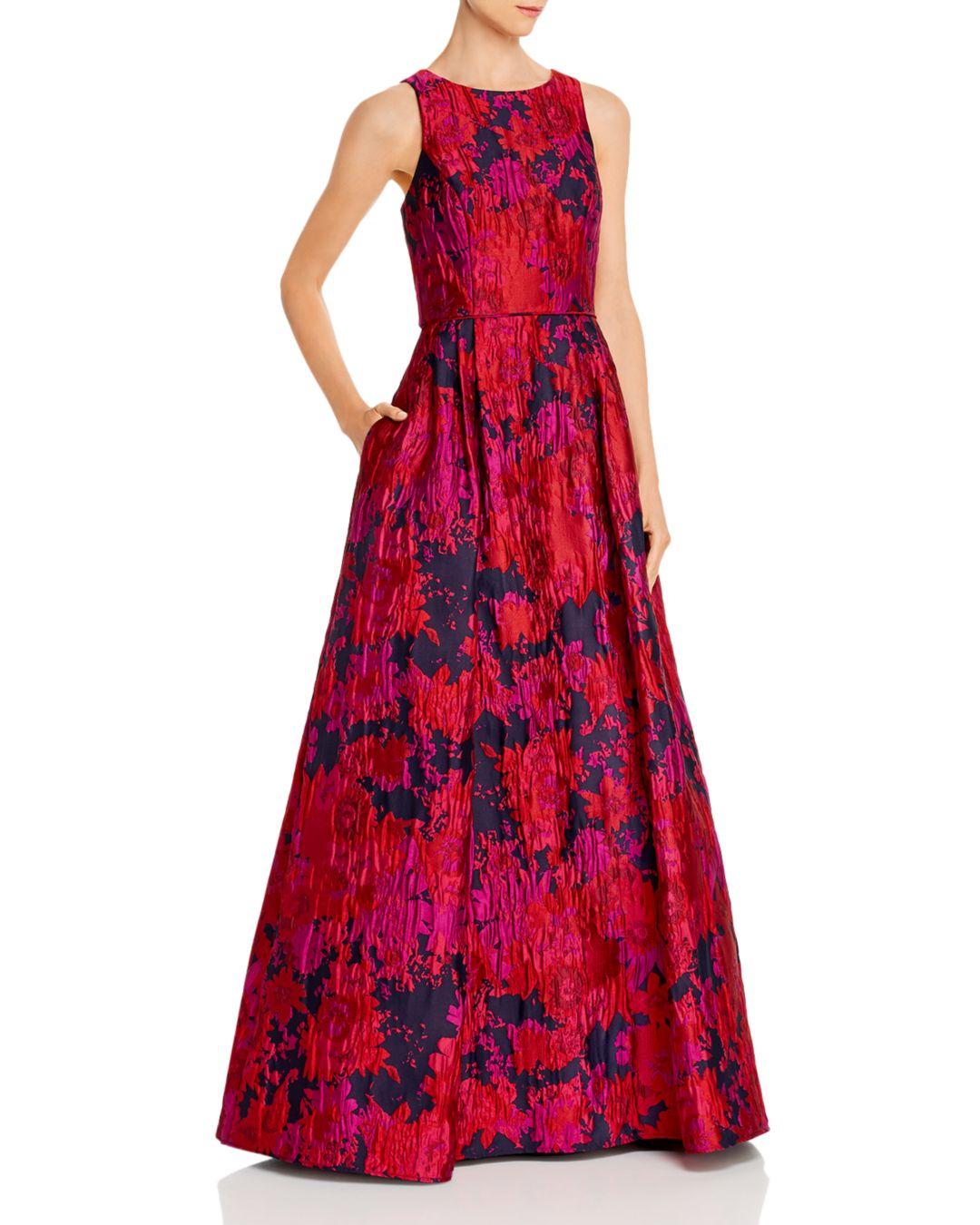 Aidan Mattox Floral Brocade Gown in Red | Lyst
