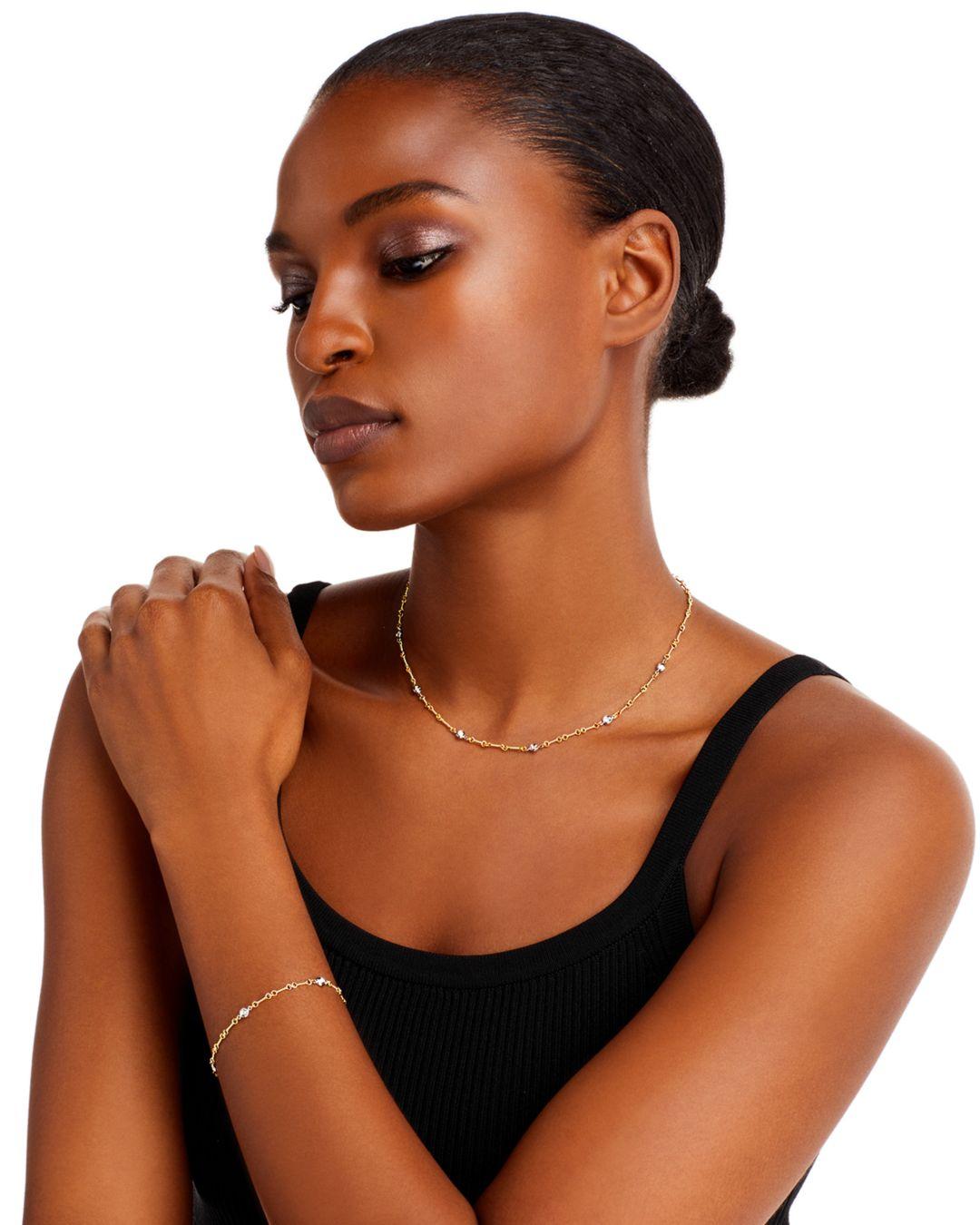 White Gold Diamond Station Necklace 