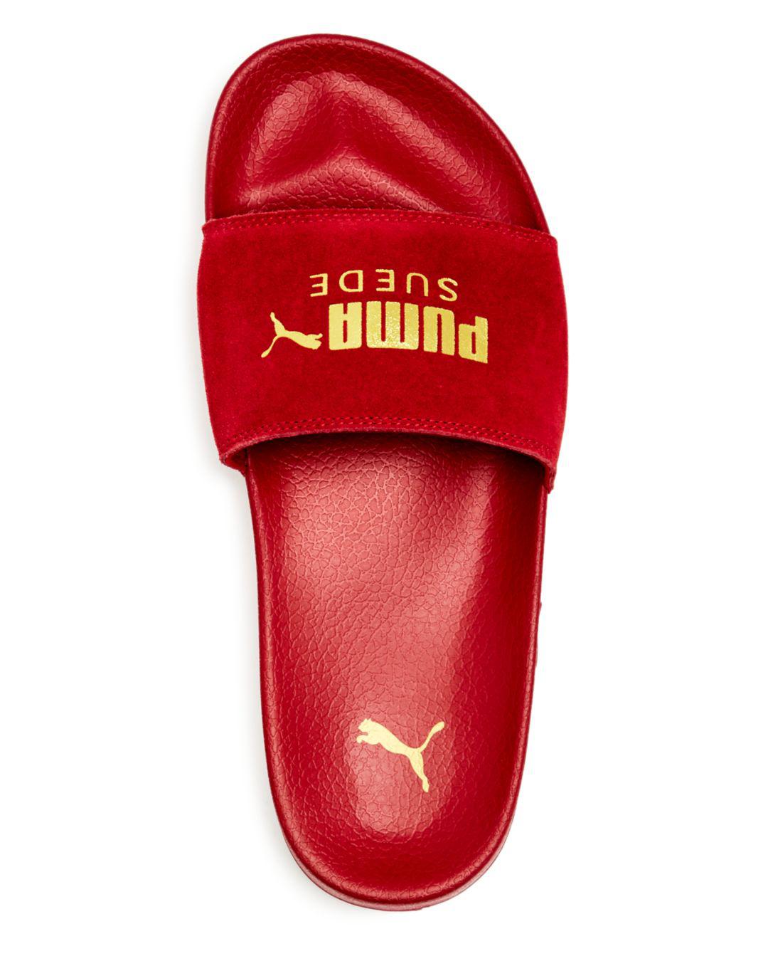 red suede puma slides