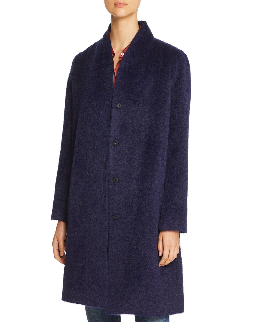 Eileen Fisher Stand Collar Textured Coat in Midnight (Blue) - Lyst