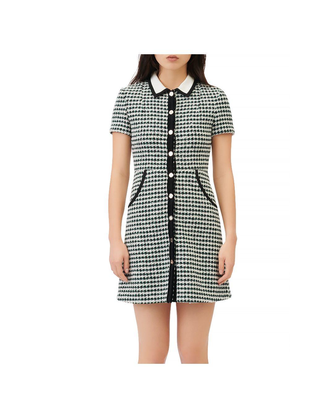 Maje Renaga Collared Tweed Mini Dress 
