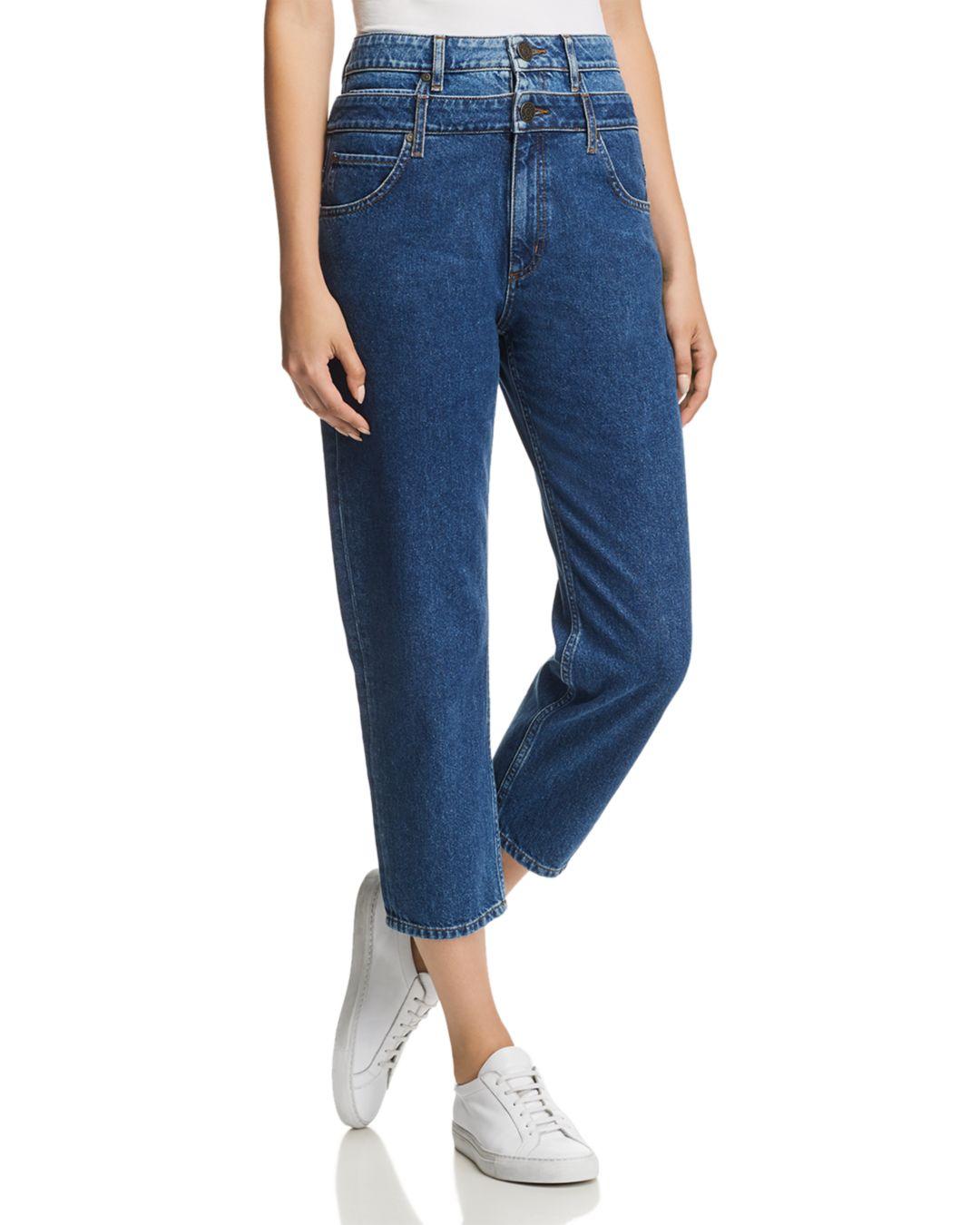 Sandro Kitty Cropped Double Waist - Effect Jeans in Blue | Lyst