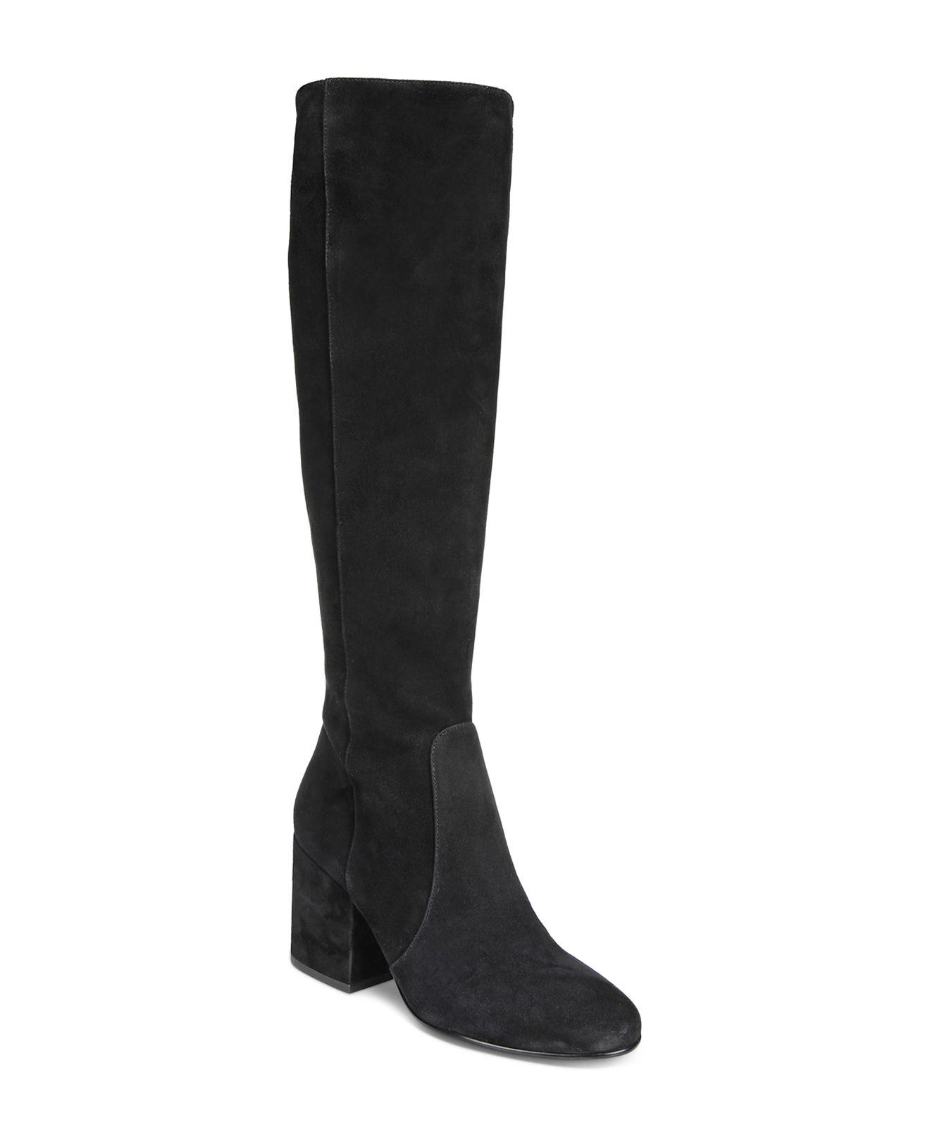 Sam Edelman Women's Thora Suede Tall Block Heel Boots in Black - Lyst