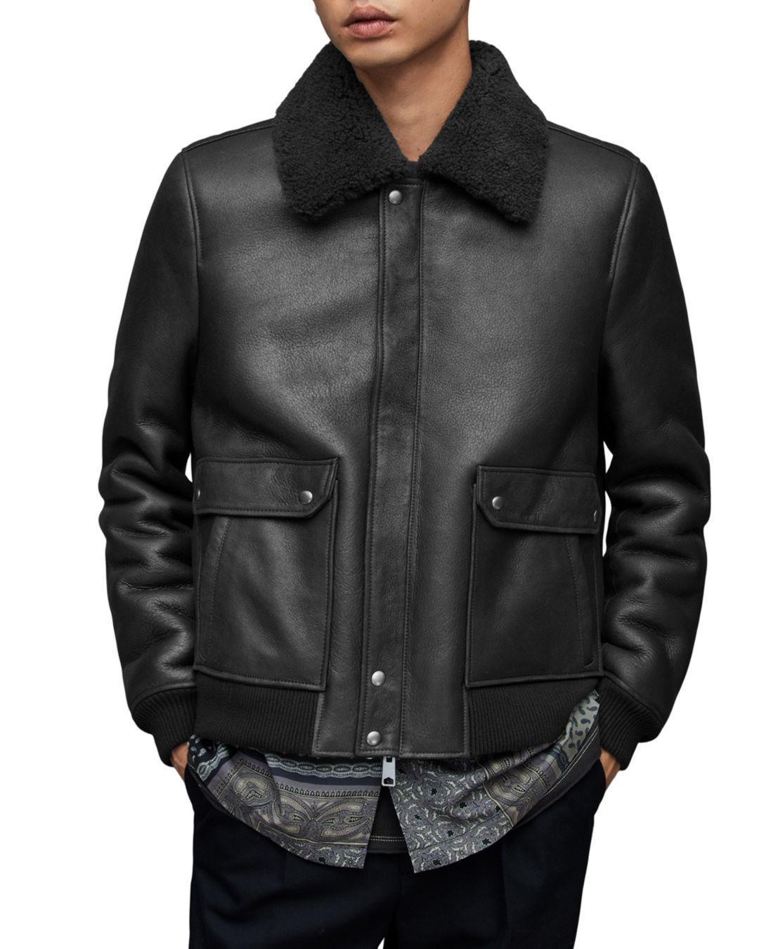 AllSaints Nolan Leather Wool Collar Jacket in Black for Men | Lyst