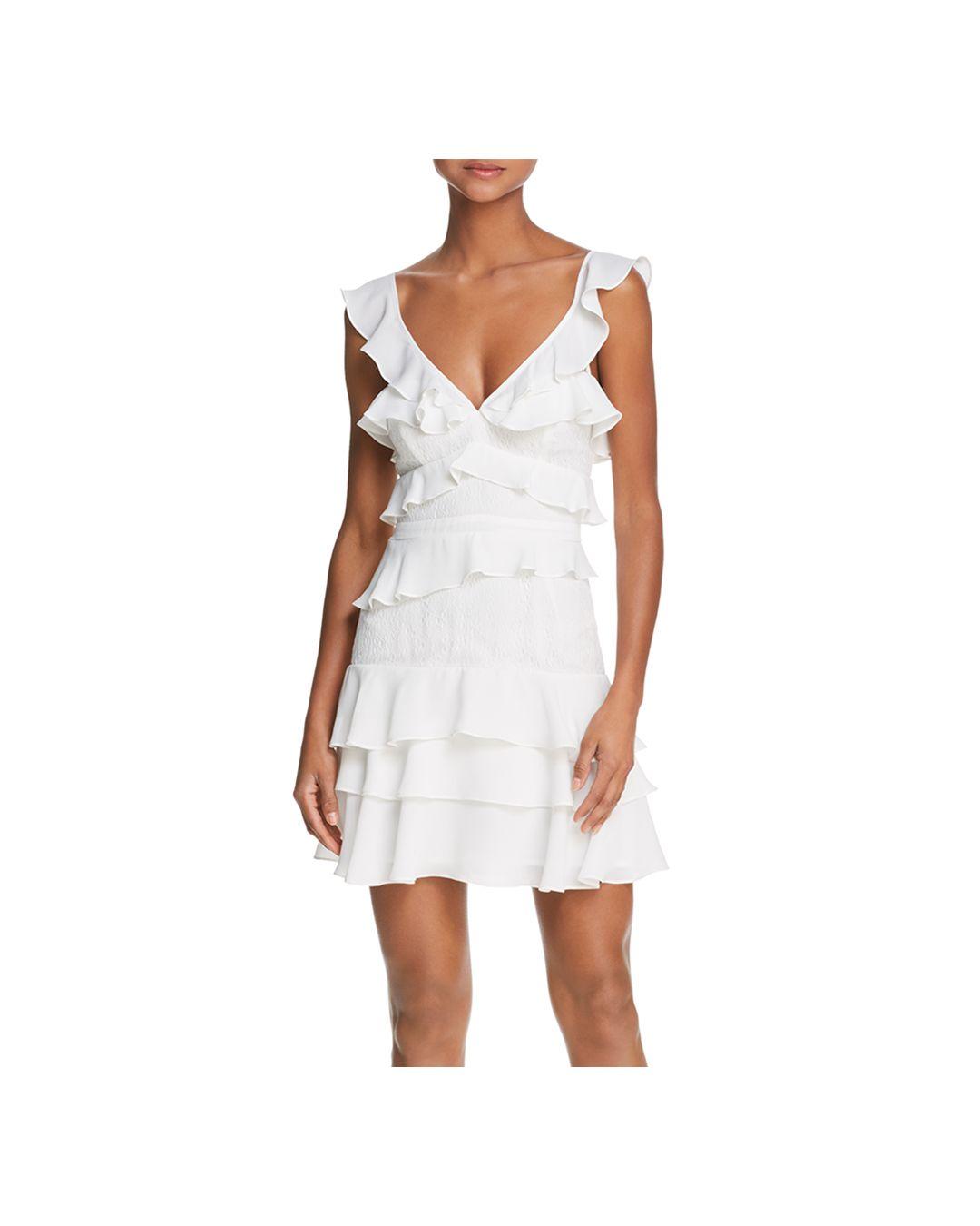 Bardot Lace - Inset Ruffled Dress in White | Lyst
