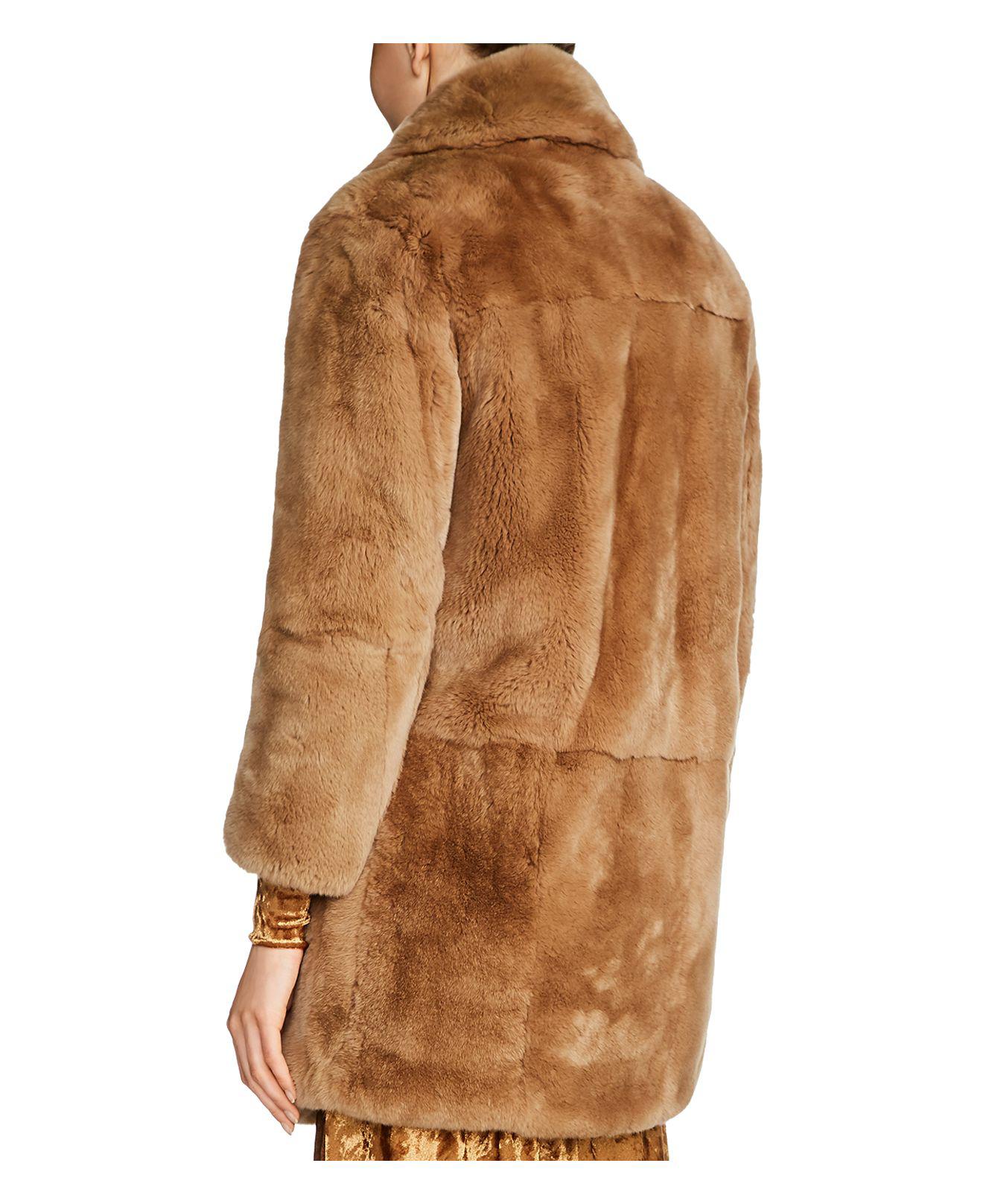 Maje Gati Fur Coat in Beige (Natural) - Lyst