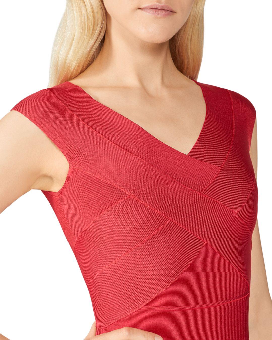 Herve Leger Dress Contrast Bodycon RED Bandage Off Shoulder Midi A553 L Herve Leger Dress Contrast Bodycon RED Bandage Off Shoulder Midi A553 L