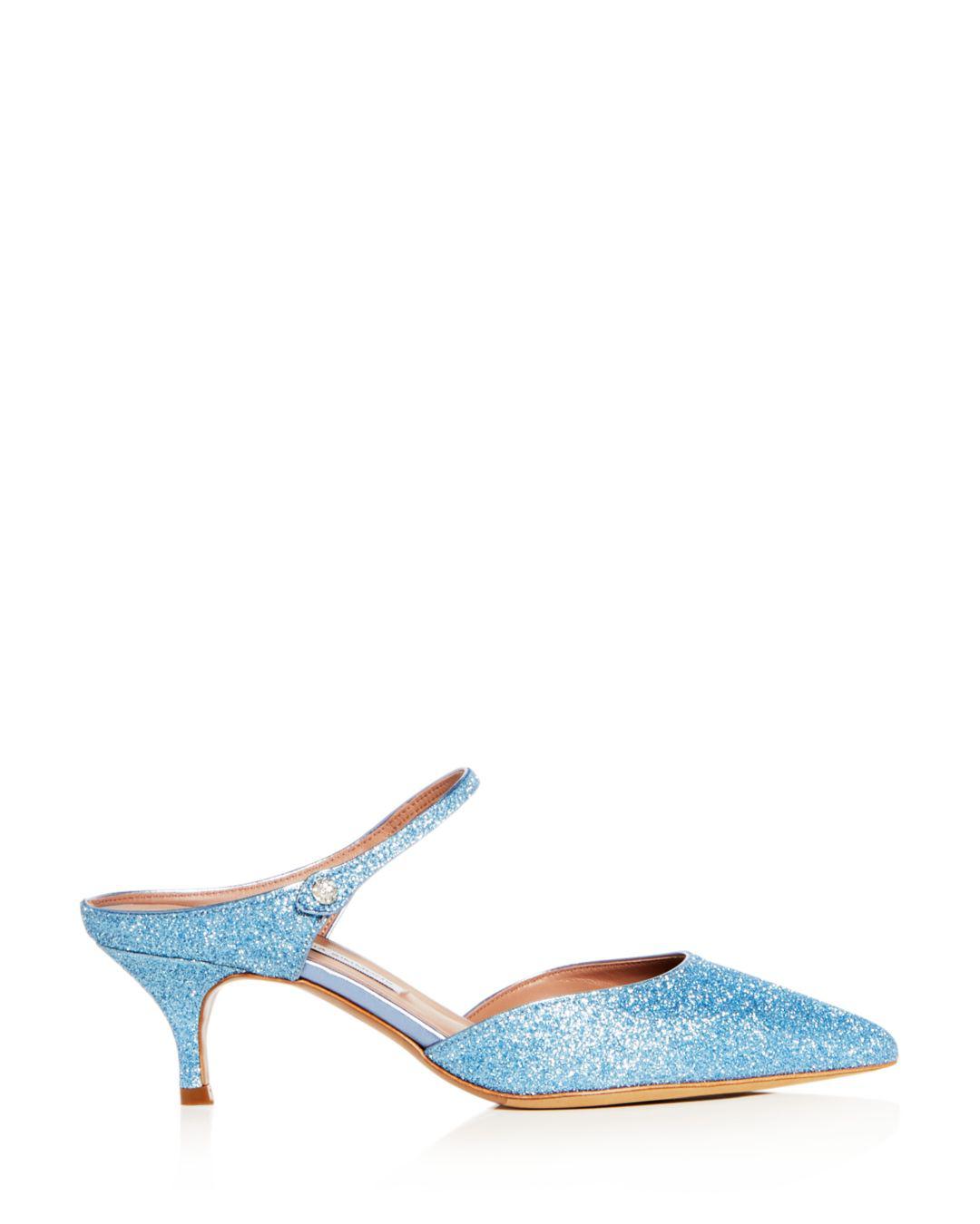 Tabitha Simmons Women's Liberty Glitter Pointed Toe Kitten Heel Mules in Light Blue (Blue) Lyst