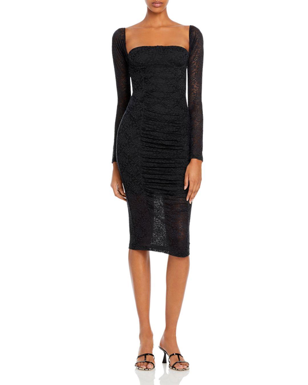 Jonathan Simkhai Standard Ruched Long Sleeve Lace Dress in Black - Lyst