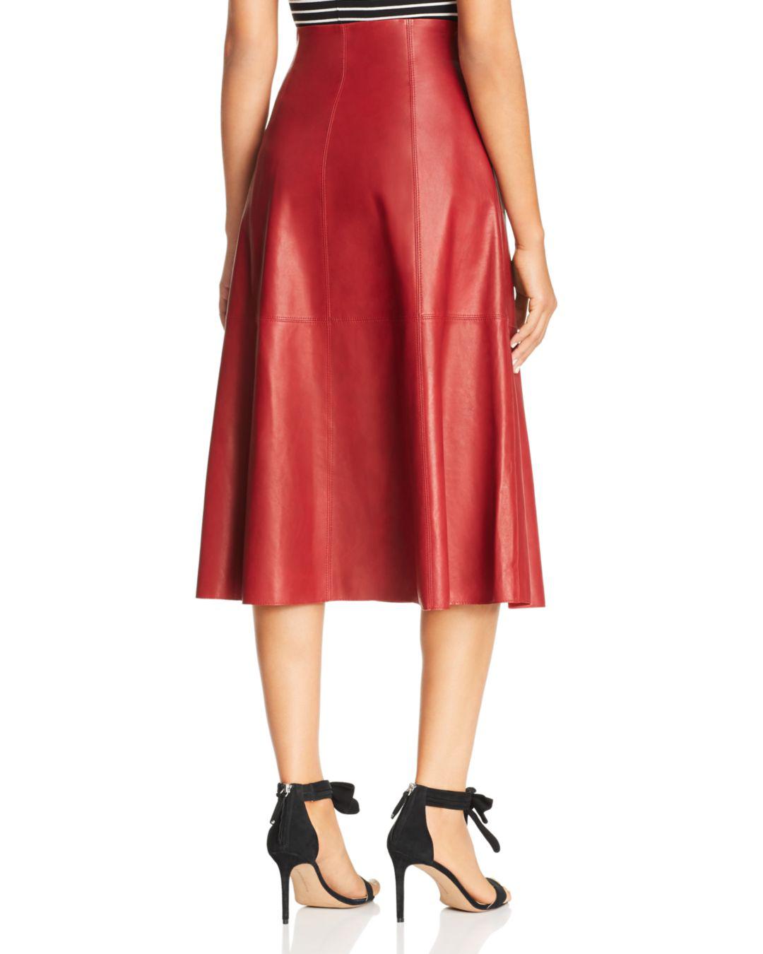 Kate Spade Leather Midi Skirt in Red - Lyst