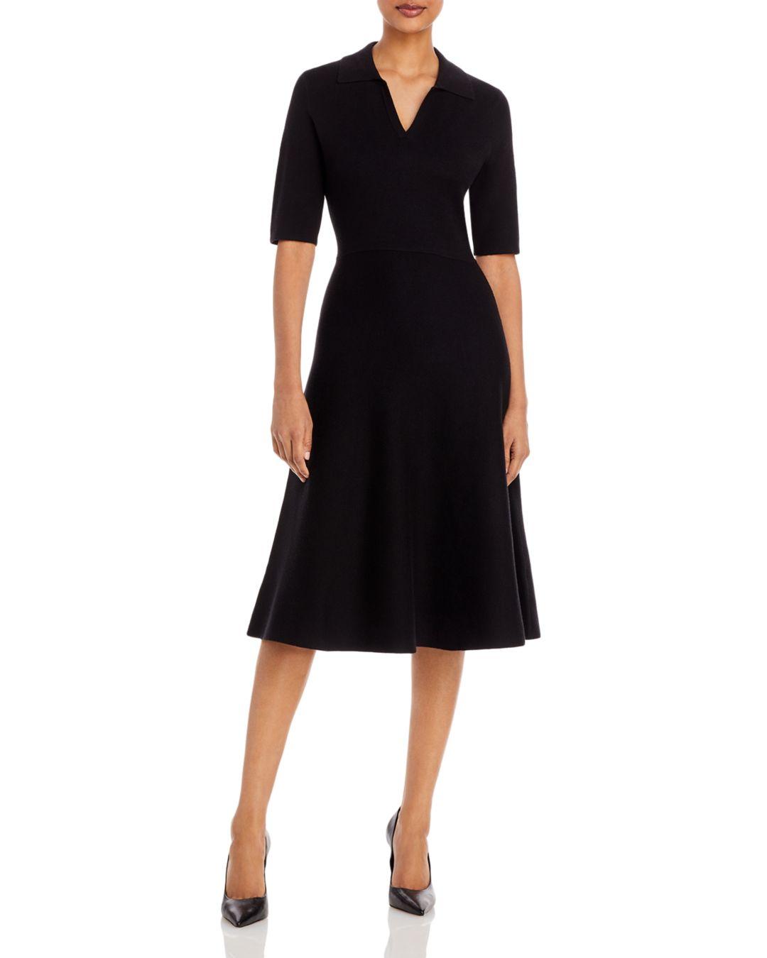 T Tahari Elbow Sleeve Polo Collar Fit And Flare Dress in Black Lyst