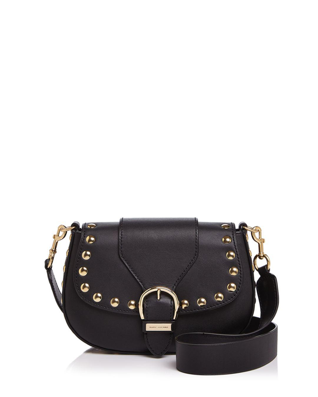 Marc Jacobs Navigator Studded Leather Saddle Bag in Black/Gold (Black