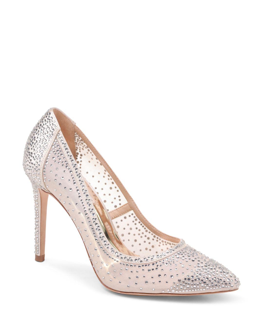 Badgley Mischka Women's Weslee Embellished Satin & Mesh Pointed Toe ...