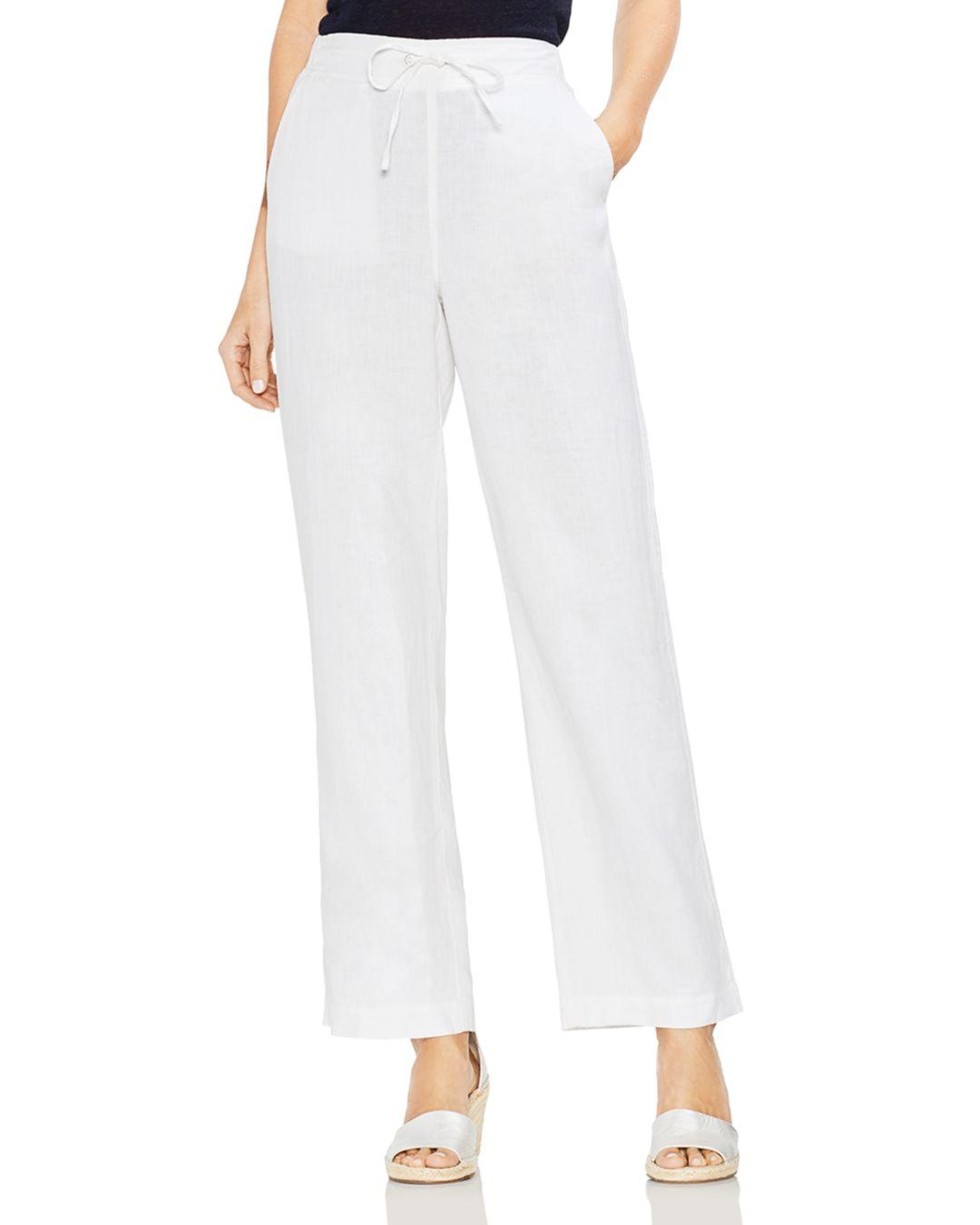 Vince Camuto Linen Drawstring Wide-leg Pants in Ultra White (White) - Lyst