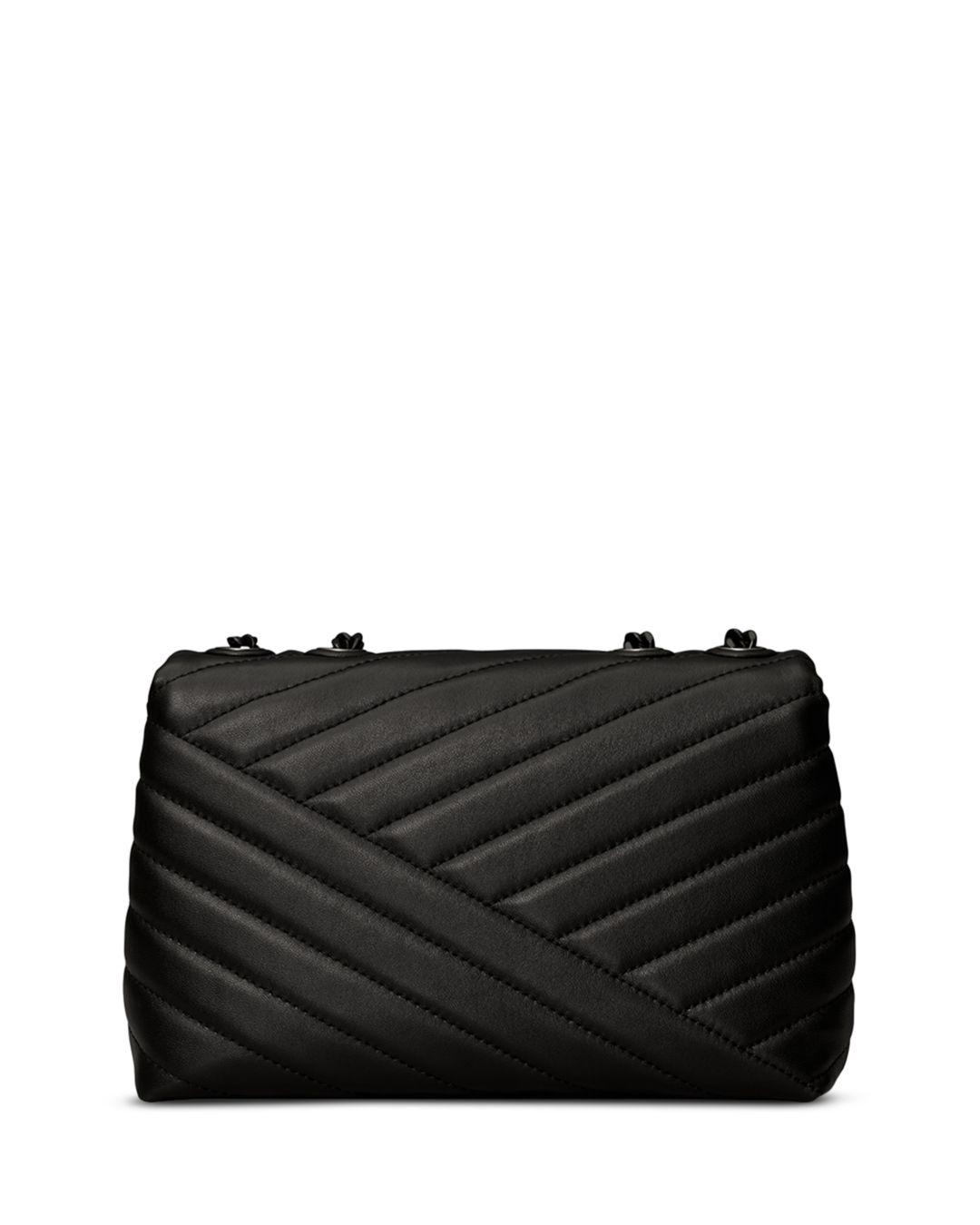 Tory Burch Kira Chevron Small Convertible Leather Shoulder Bag in Black