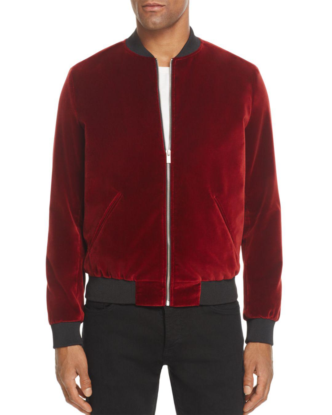 The Kooples Velluto Velvet Bomber Jacket in Burgundy (Red) for Men | Lyst