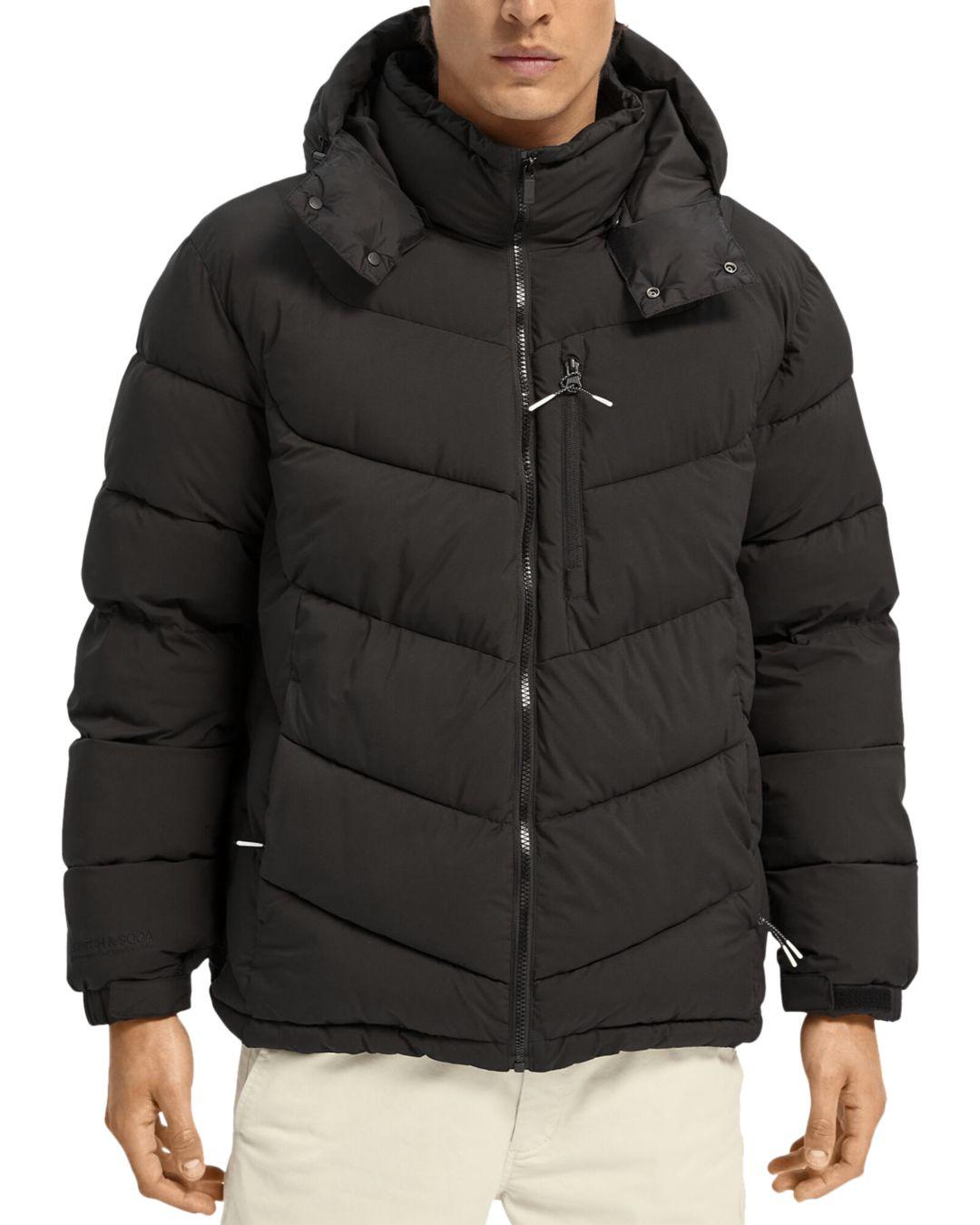 Scotch & Soda Synthetic Quilted Removable Hood Puffer Jacket in Black ...