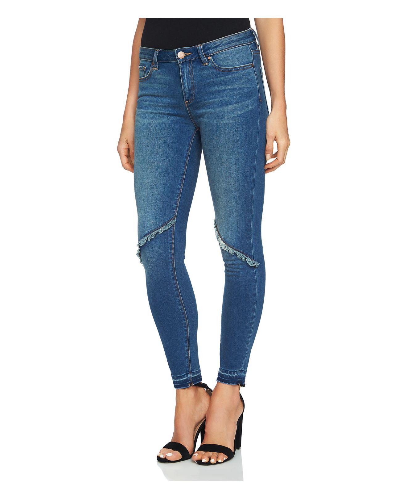 1.state Frayed-knee Skinny Jeans In Midnight Authentic in Blue | Lyst
