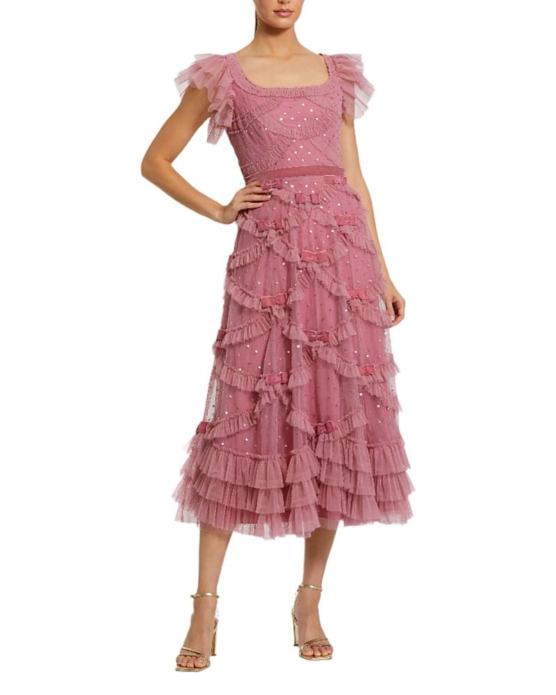 Mac Duggal Dot Net Sequin Ruffle Sweetheart Neck Midi Dress in Pink | Lyst Mac Duggal Dot Net Sequin Ruffle Sweetheart Neck Midi Dress in Pink | Lyst