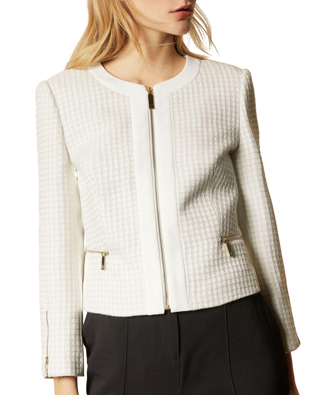 Ted Baker Synthetic Jenniah Zip Front Cropped Jacket in Ivory (White