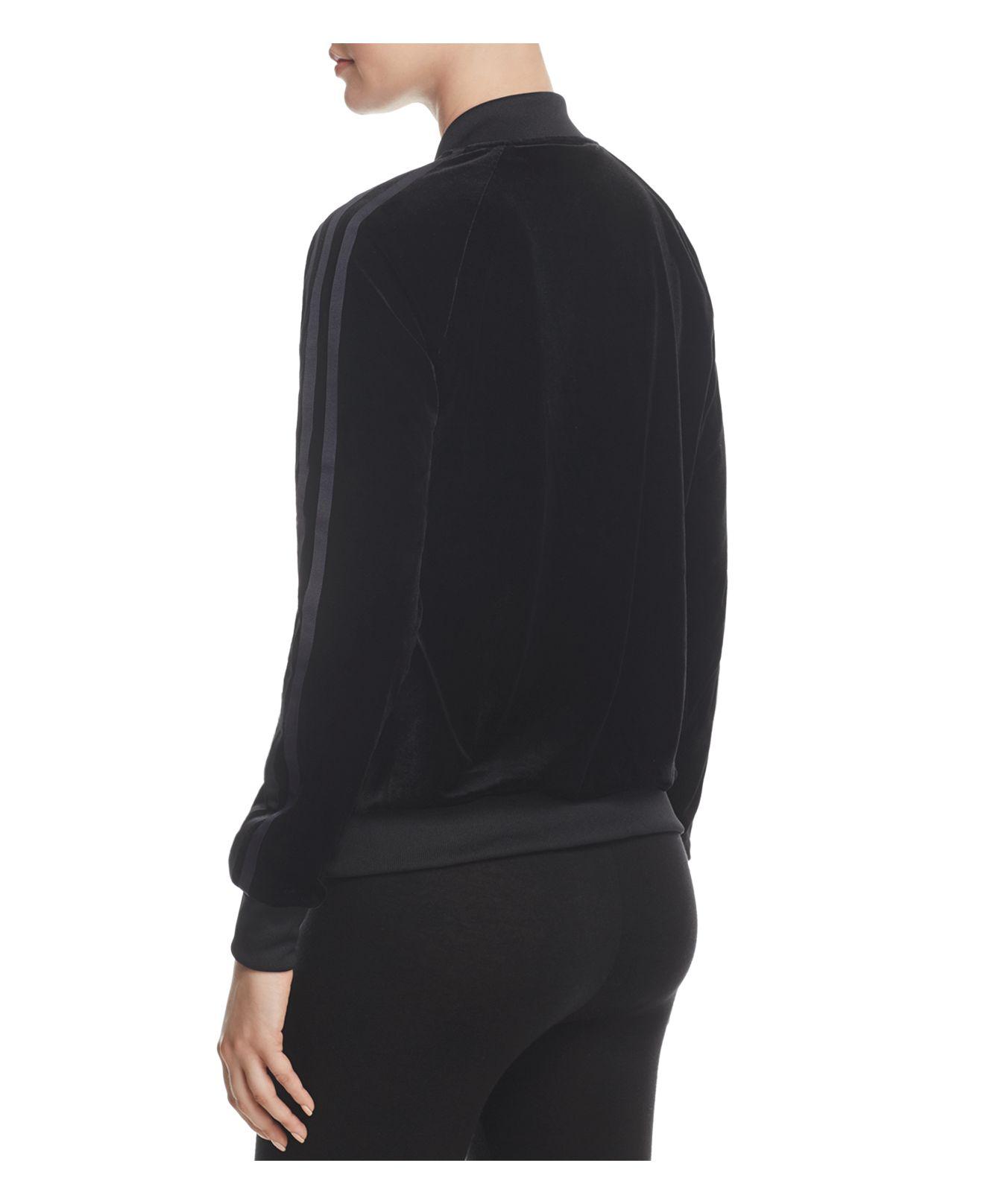 Lyst - Adidas Originals Three Stripe Velvet Track Jacket in Black