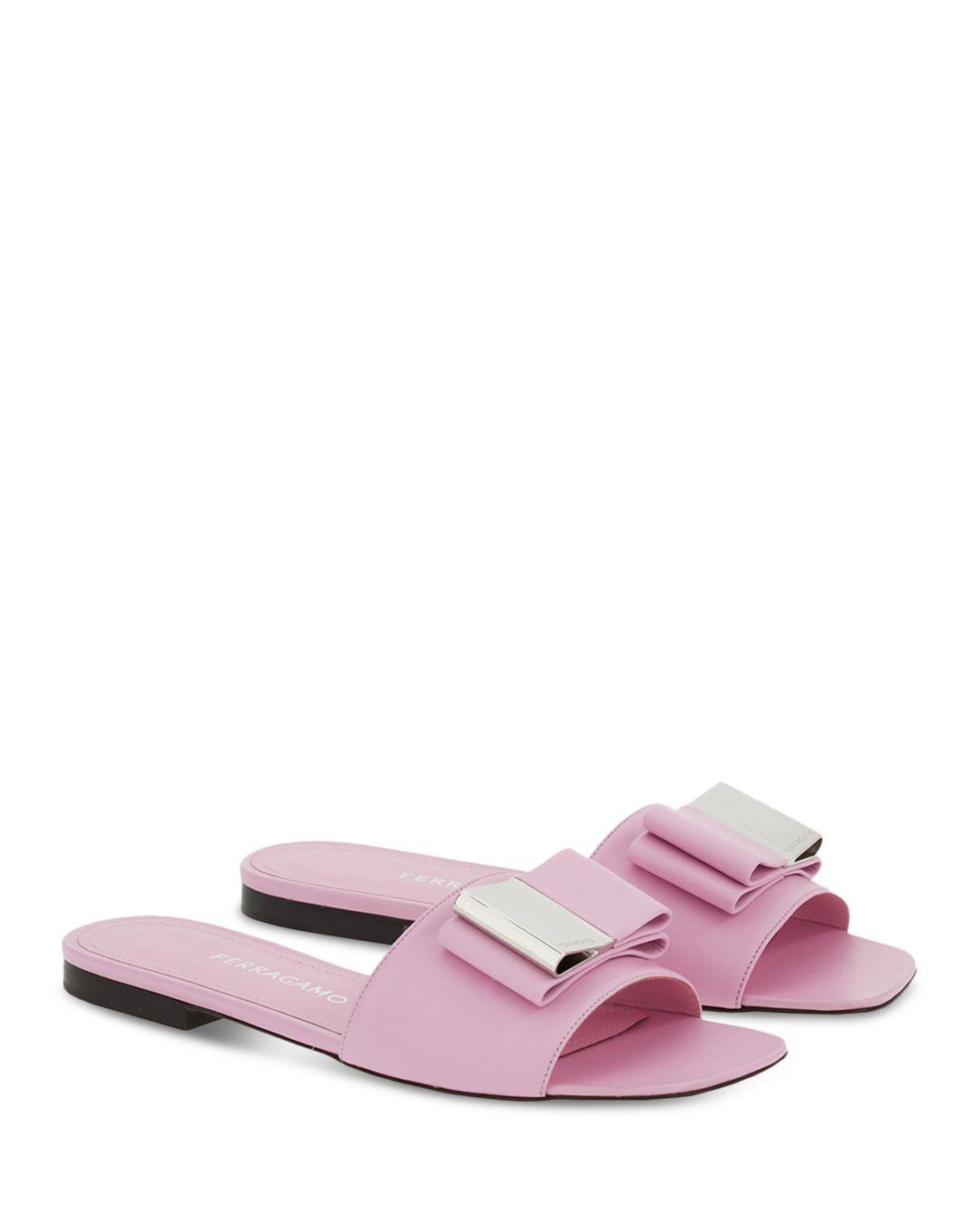 Ferragamo Lyana Leather Slide Sandals in Pink | Lyst