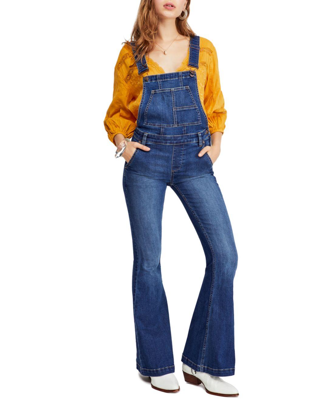 Free People Carly Flared Denim Overalls 