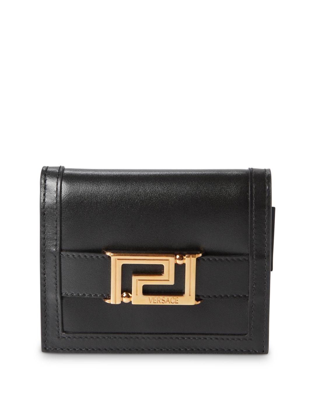 Versace Greca Goddess Leather Wallet in Black | Lyst