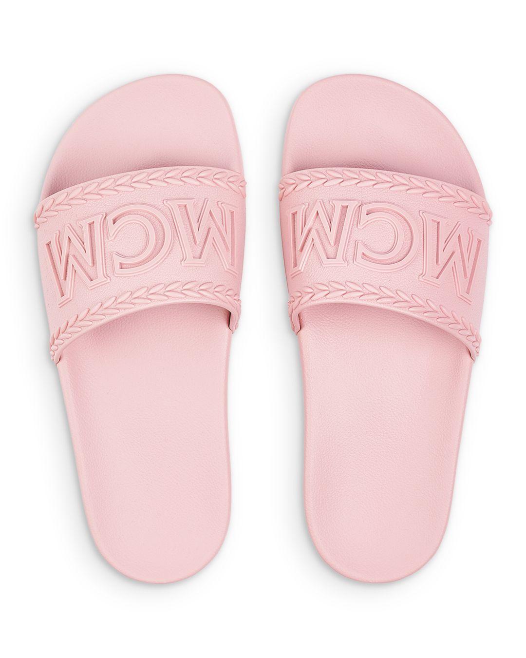 Mcm Powder Pink Slides - departurepic