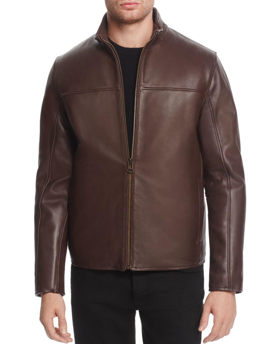 Cole Haan Zip - Front Leather Jacket in Brown for Men - Lyst